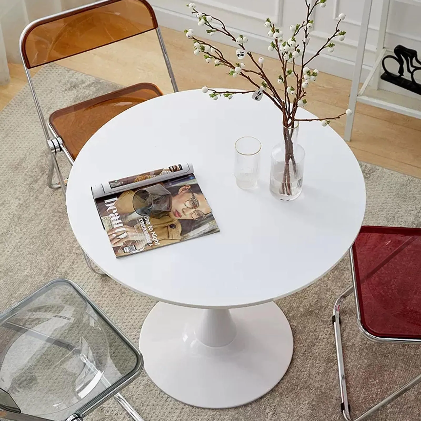 Generic Round Dining Table, Modern Dining Table, 24 Inch Kitchen Dining Table for 2-4 People, Casual Coffee Table with Pedestal for Small Space, Dining Room, Living Room and Cafe, White