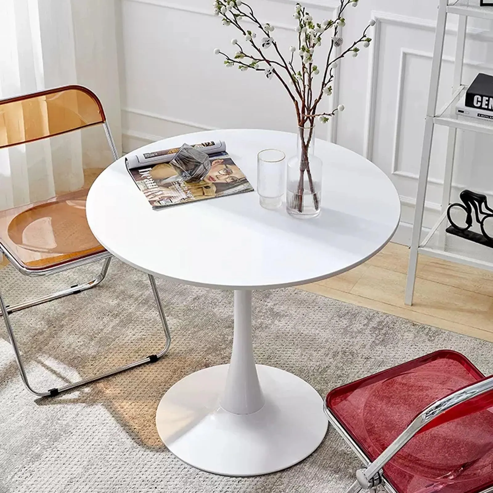 Generic Round Dining Table, Modern Dining Table, 24 Inch Kitchen Dining Table for 2-4 People, Casual Coffee Table with Pedestal for Small Space, Dining Room, Living Room and Cafe, White