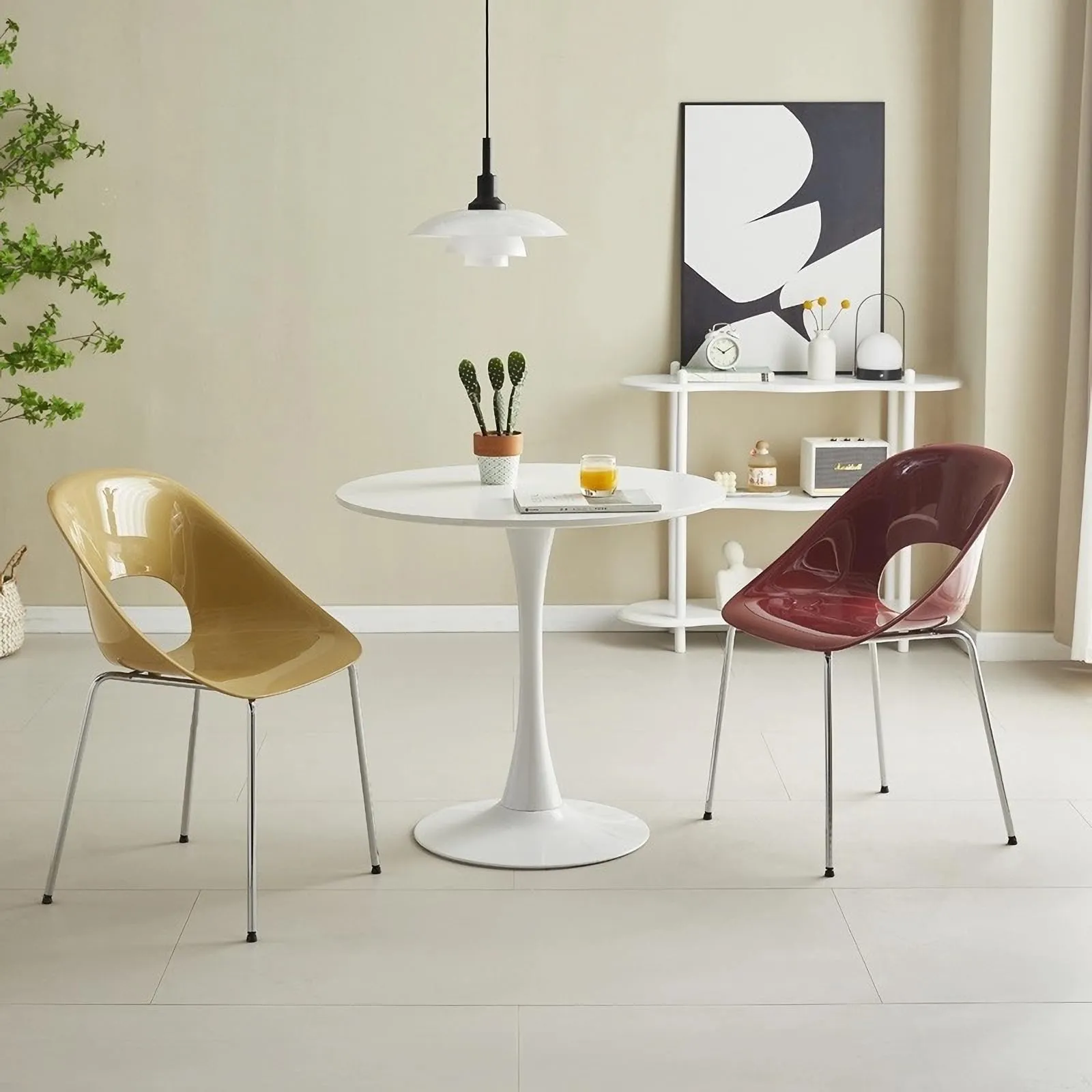 Generic Round Dining Table, Modern Dining Table, 24 Inch Kitchen Dining Table for 2-4 People, Casual Coffee Table with Pedestal for Small Space, Dining Room, Living Room and Cafe, White