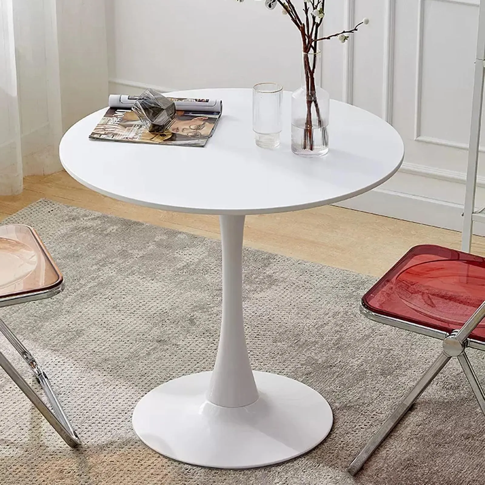 Generic Round Dining Table, Modern Dining Table, 24 Inch Kitchen Dining Table for 2-4 People, Casual Coffee Table with Pedestal for Small Space, Dining Room, Living Room and Cafe, White