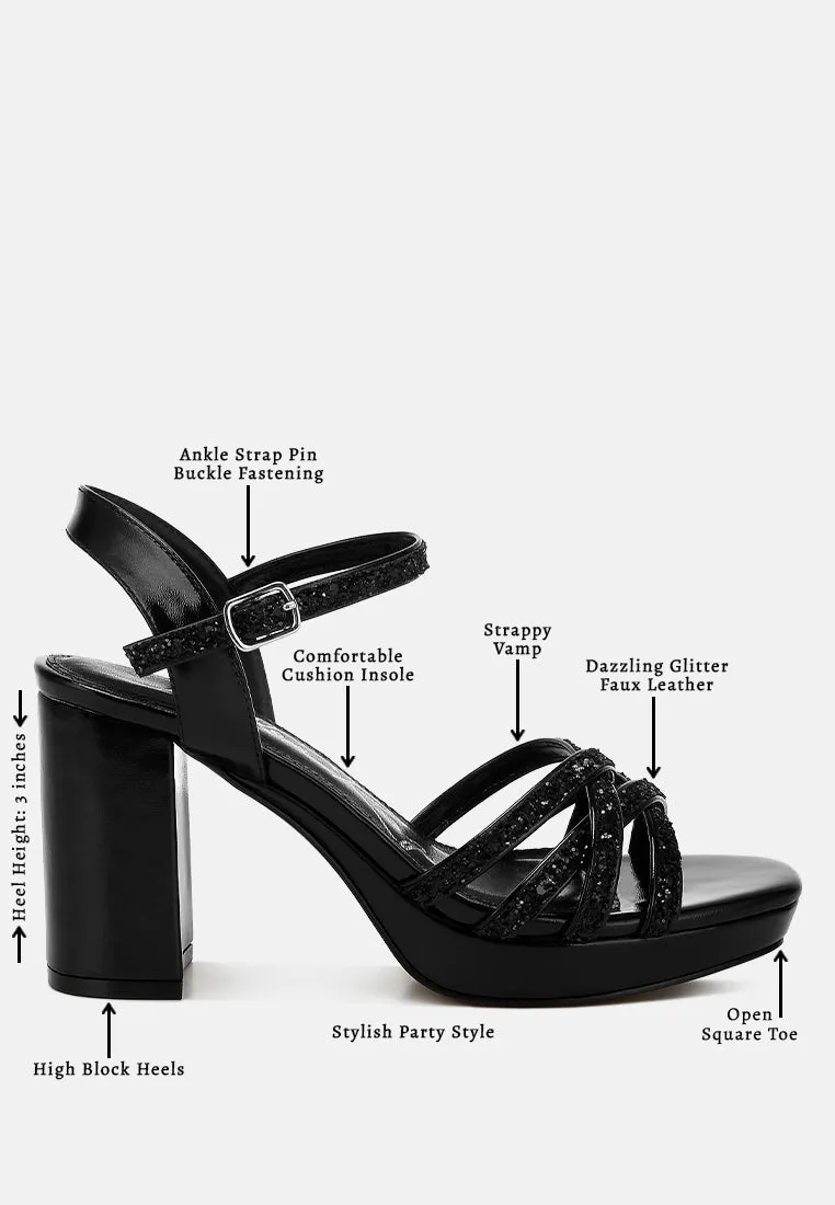 Glitter Strappy Block Sandals By RAG