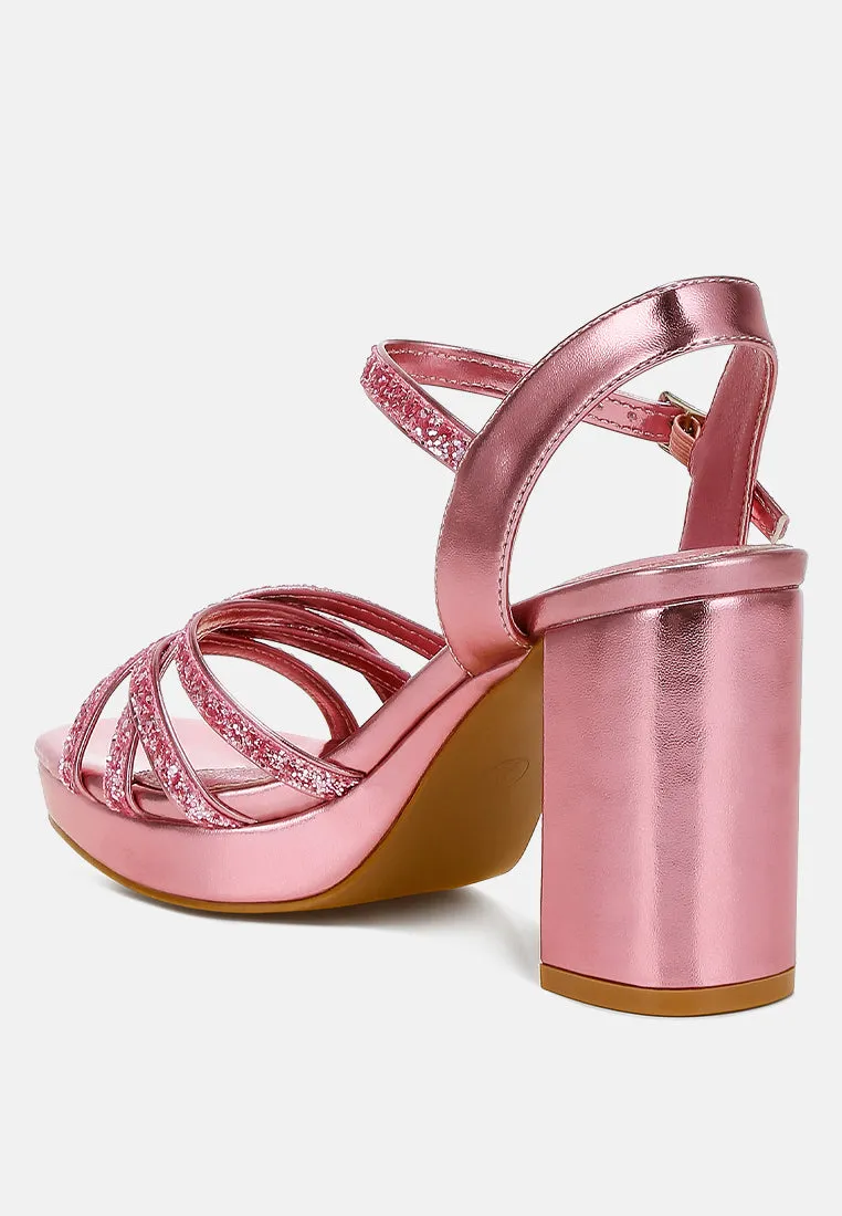 Glitter Strappy Block Sandals By RAG