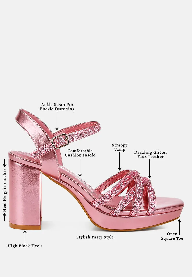 Glitter Strappy Block Sandals By RAG