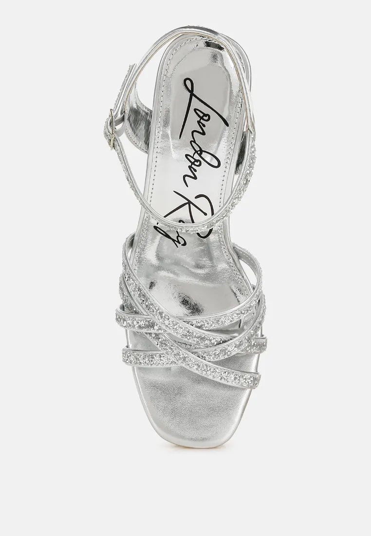 Glitter Strappy Block Sandals By RAG