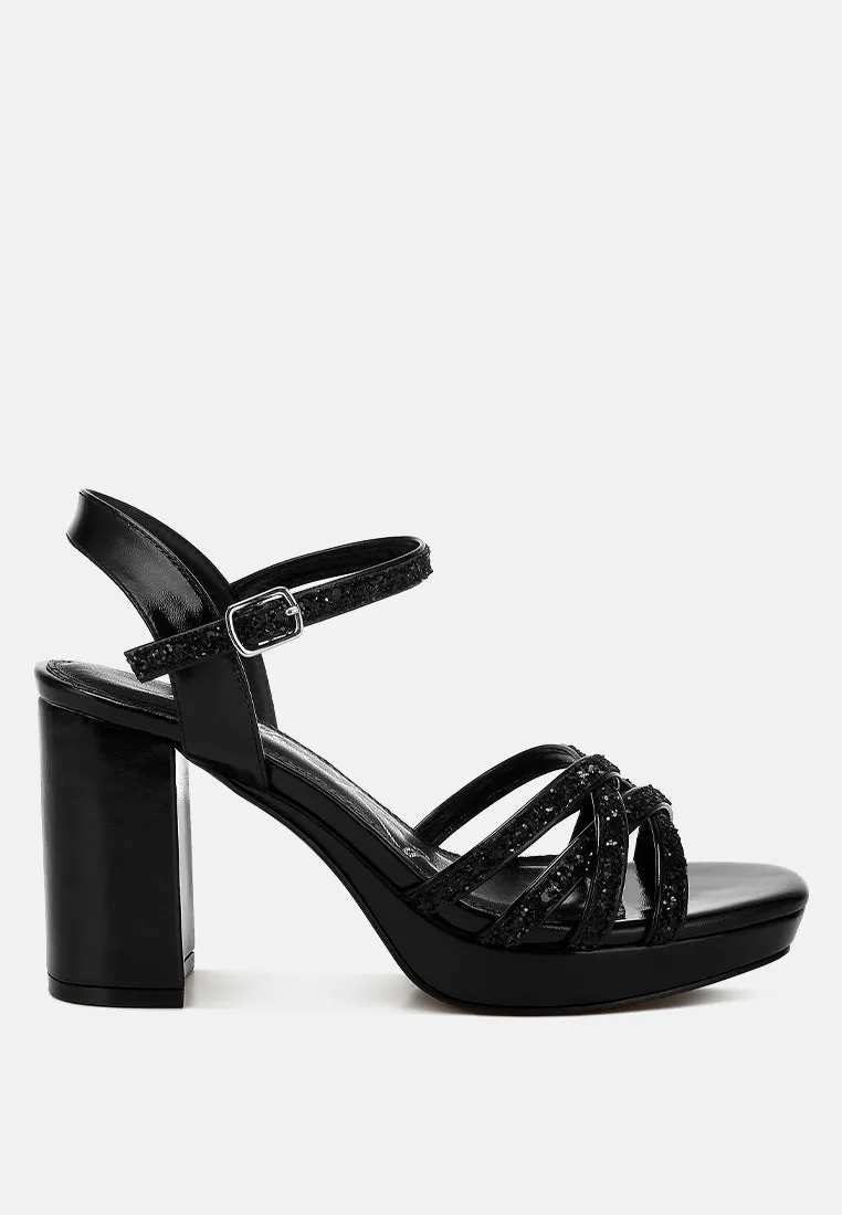 Glitter Strappy Block Sandals By RAG