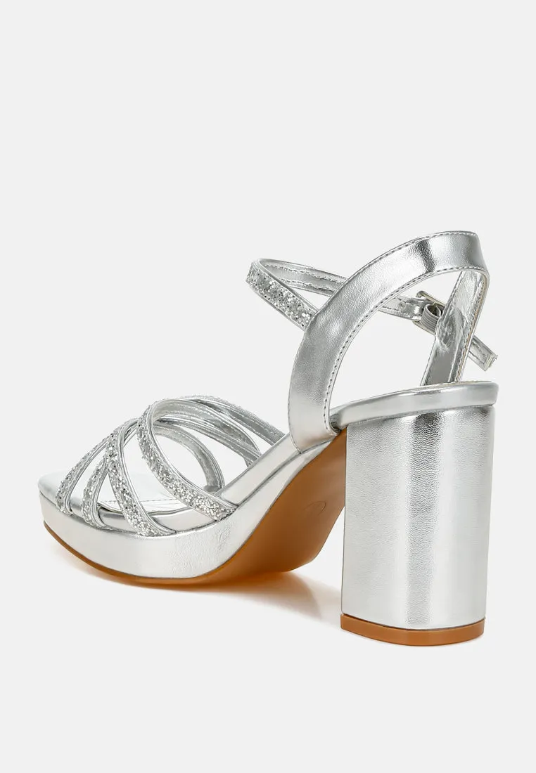 Glitter Strappy Block Sandals By RAG