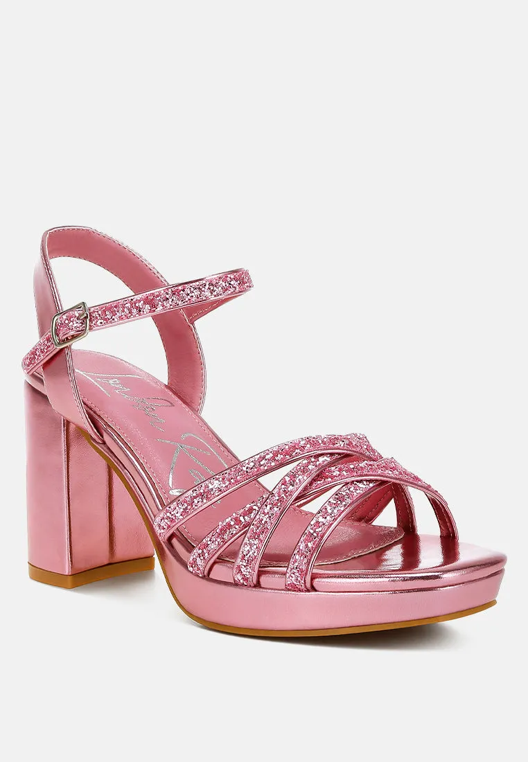 Glitter Strappy Block Sandals By RAG