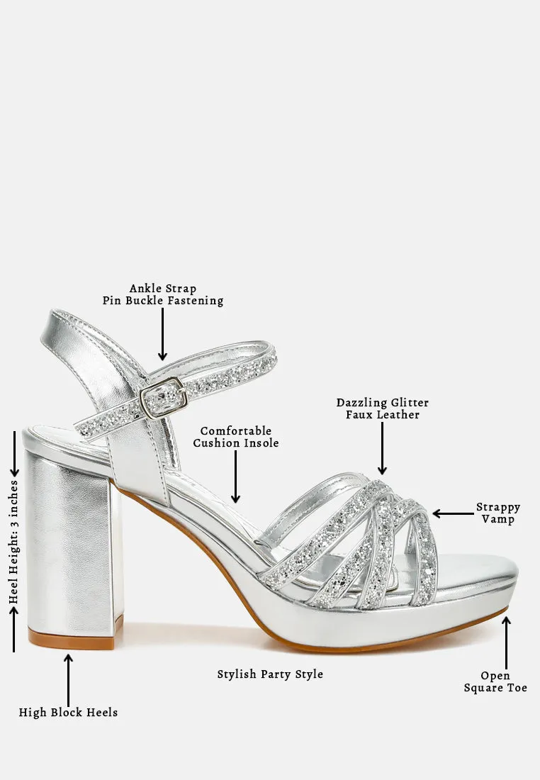 Glitter Strappy Block Sandals By RAG