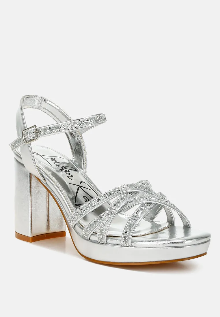 Glitter Strappy Block Sandals By RAG