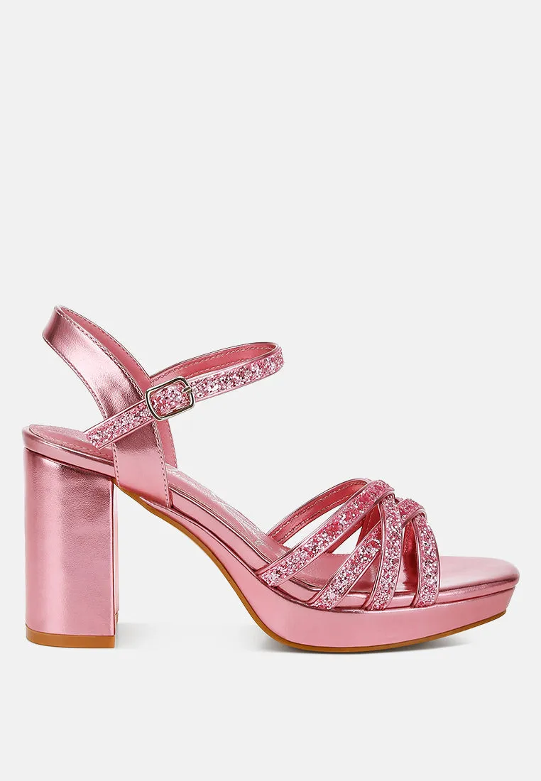Glitter Strappy Block Sandals By RAG