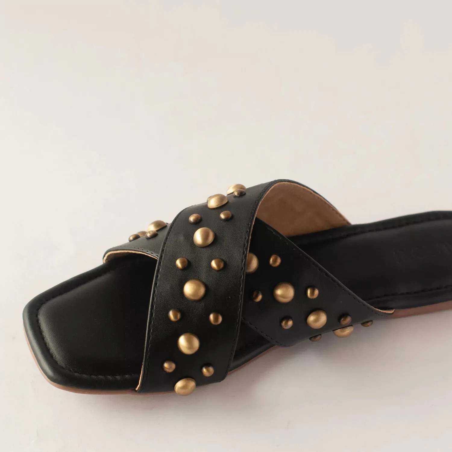 Gold Studded Black Flats