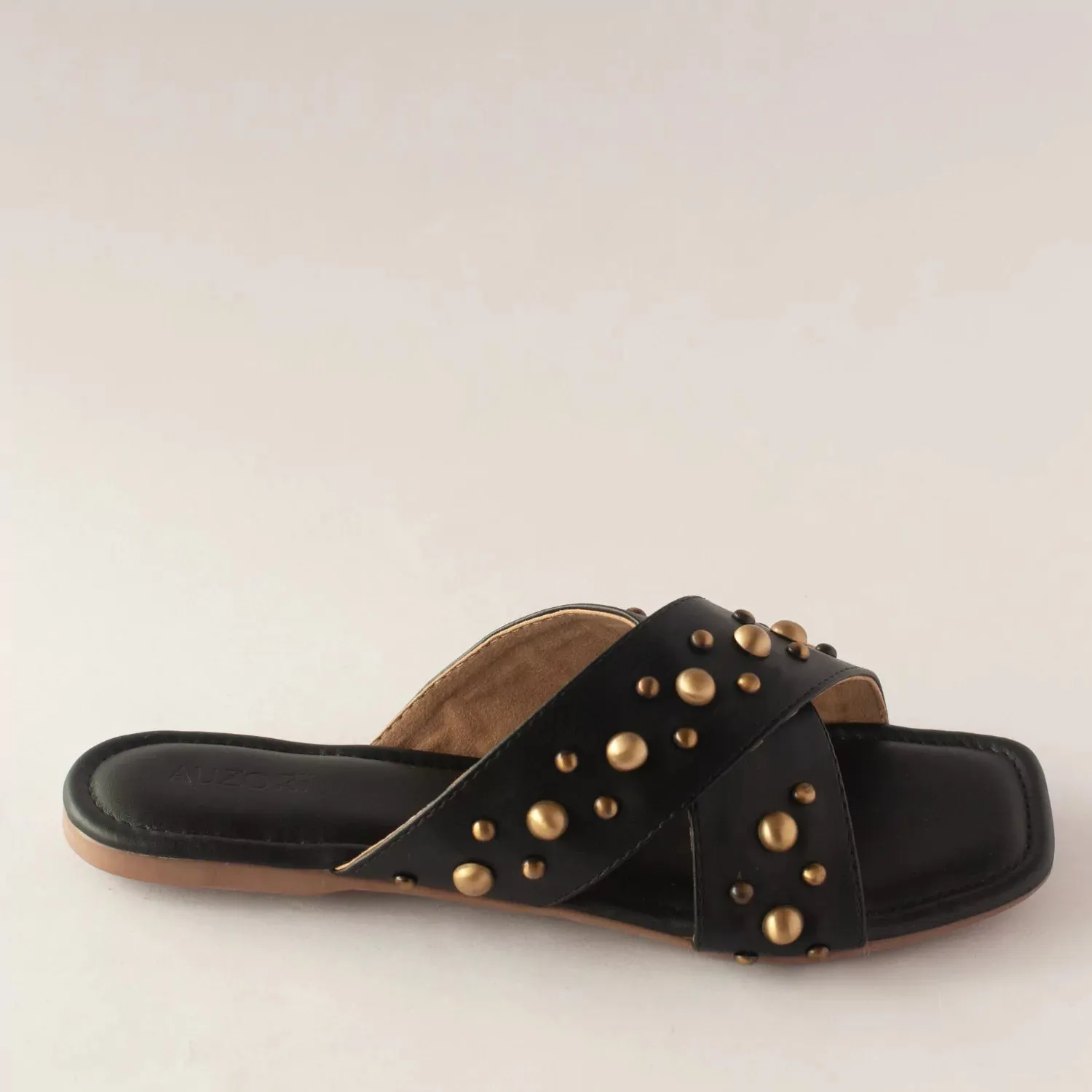 Gold Studded Black Flats