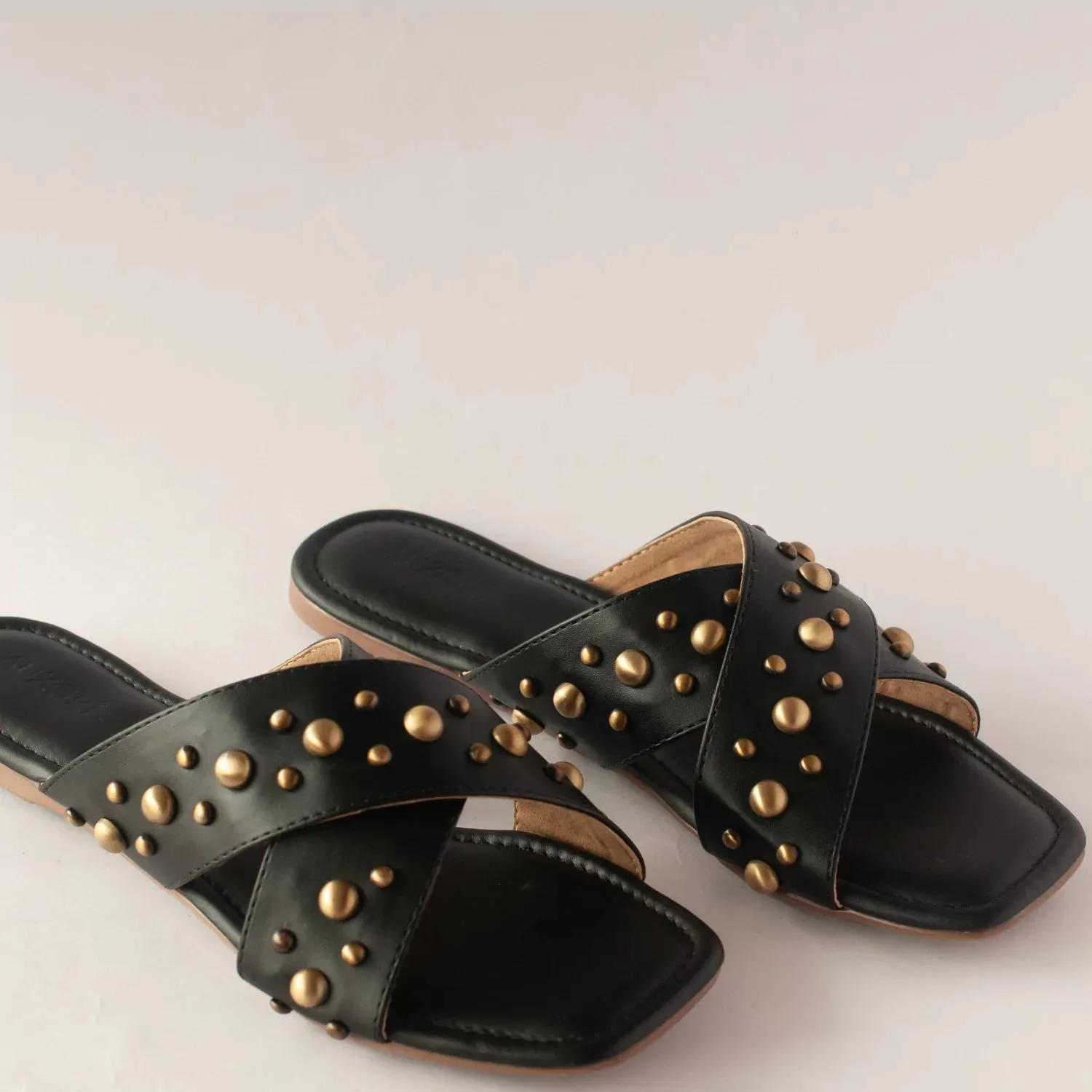 Gold Studded Black Flats