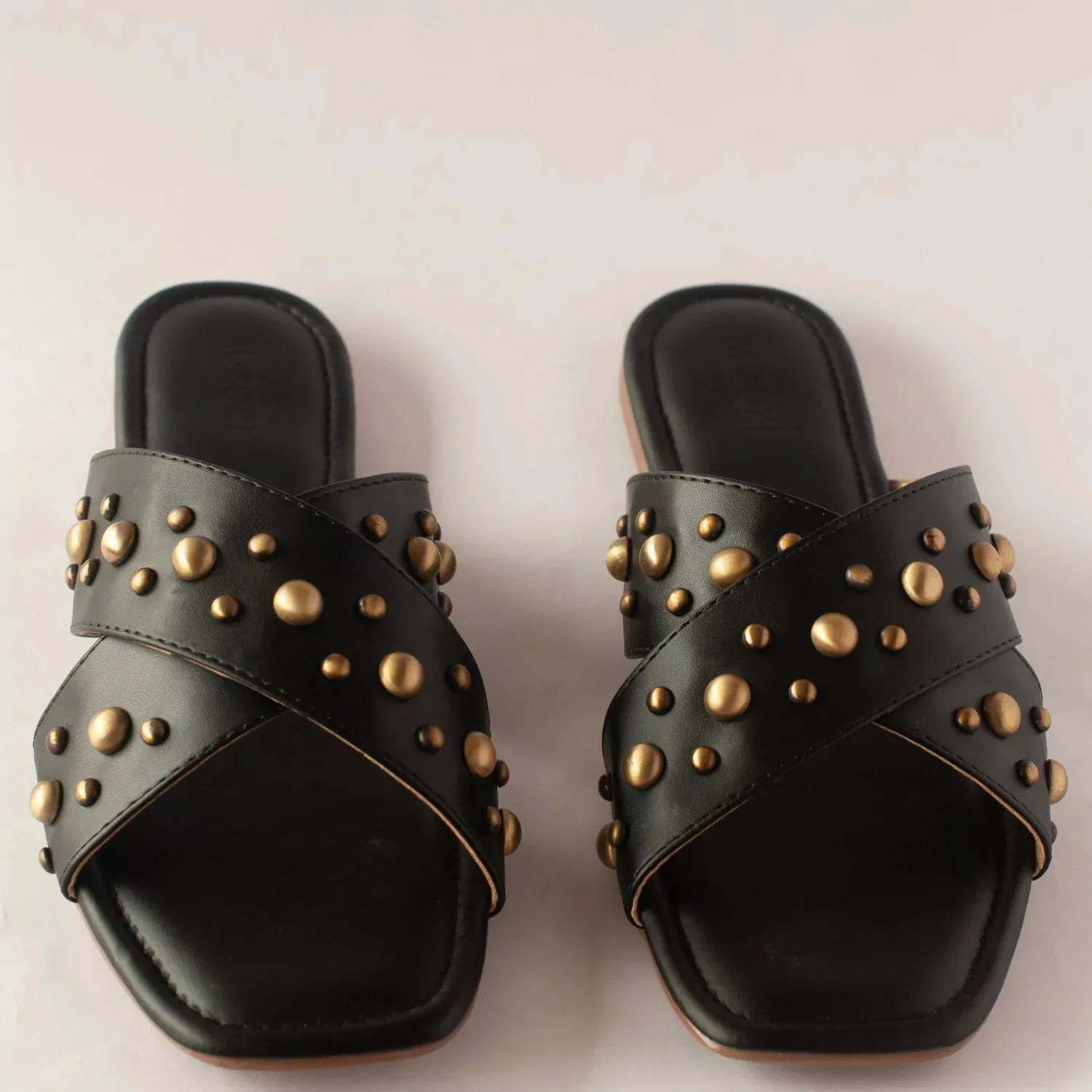 Gold Studded Black Flats