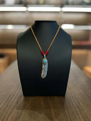 Goros Silver Top Gold Rope Turquoise Feather Setup