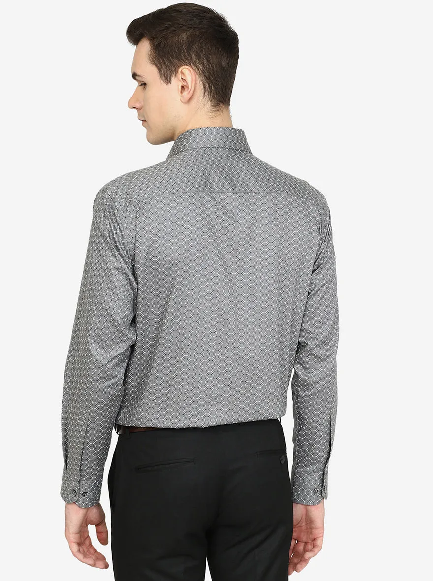 Grey Printed Regular Fit Formal Shirt | Greenfibre