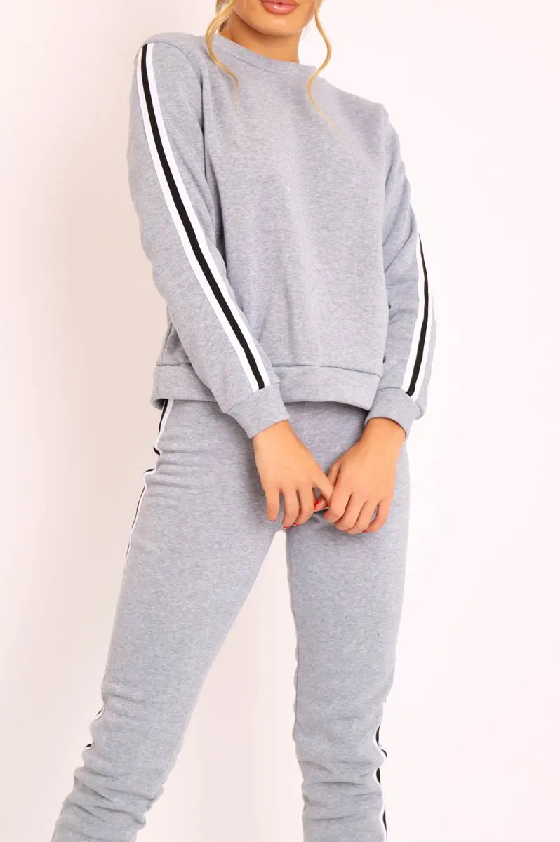 Grey Side Stripe Sweater and Joggers Tracksuit - Jilliana