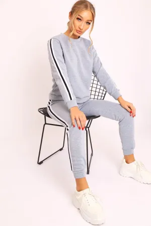Grey Side Stripe Sweater and Joggers Tracksuit - Jilliana