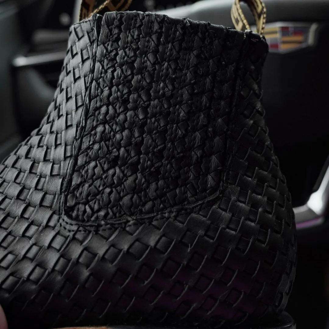 Hand-Woven Cowhide Cowboy Boots