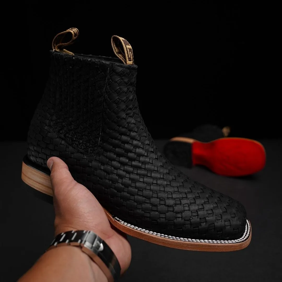 Hand-Woven Cowhide Cowboy Boots