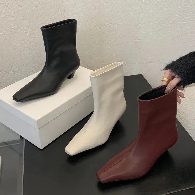 Handmade Pointed Toe Ankle Boots for Women – Slip-On Low Heel Street Style Party & Banquet Short Boots