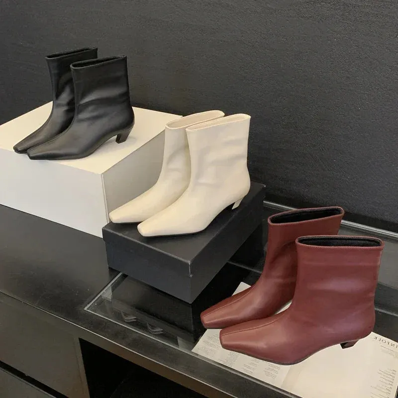 Handmade Pointed Toe Ankle Boots for Women – Slip-On Low Heel Street Style Party & Banquet Short Boots