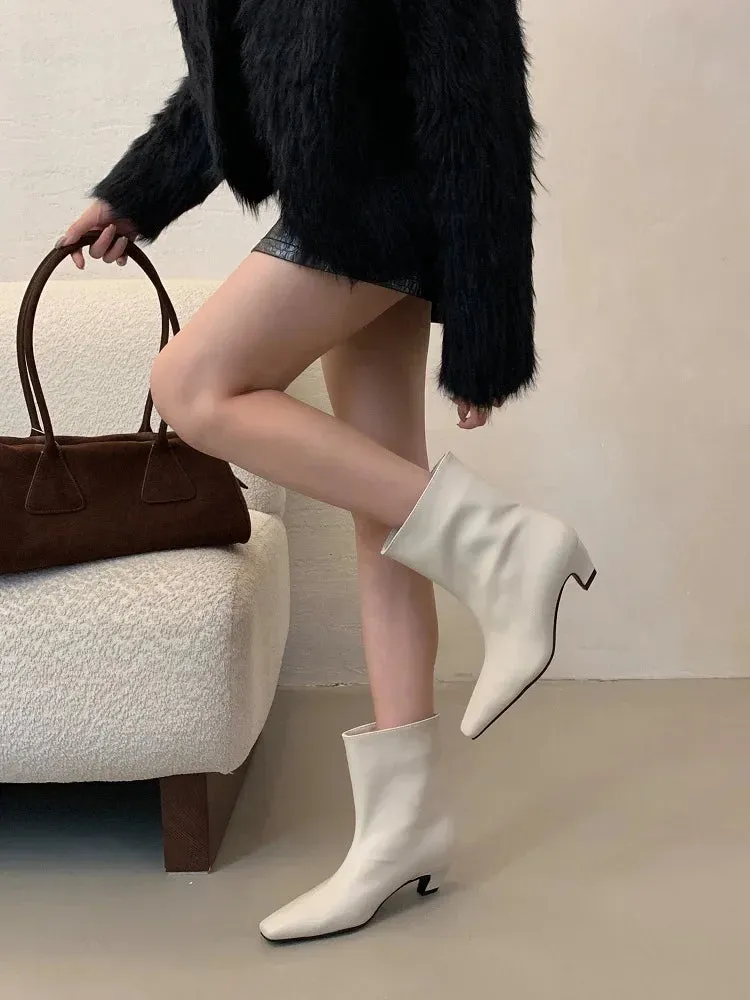 Handmade Pointed Toe Ankle Boots for Women – Slip-On Low Heel Street Style Party & Banquet Short Boots
