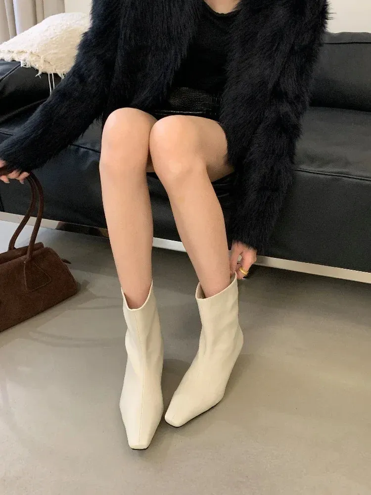 Handmade Pointed Toe Ankle Boots for Women – Slip-On Low Heel Street Style Party & Banquet Short Boots