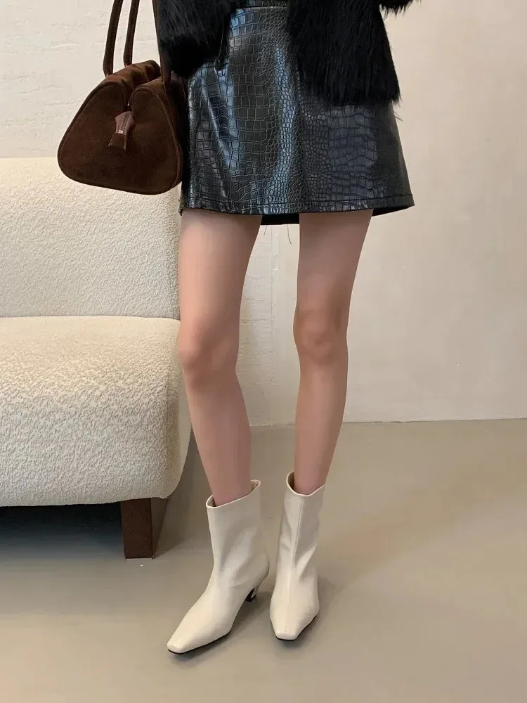 Handmade Pointed Toe Ankle Boots for Women – Slip-On Low Heel Street Style Party & Banquet Short Boots
