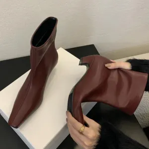 Handmade Pointed Toe Ankle Boots for Women – Slip-On Low Heel Street Style Party & Banquet Short Boots