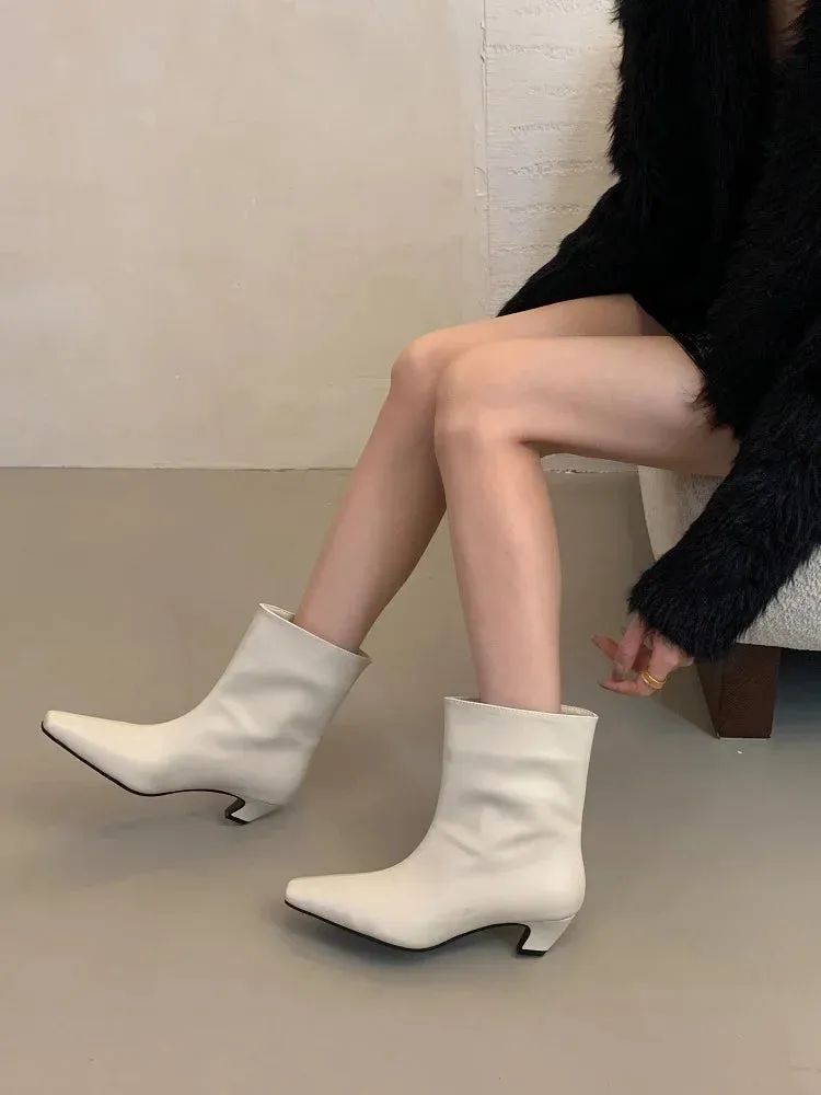 Handmade Pointed Toe Ankle Boots for Women – Slip-On Low Heel Street Style Party & Banquet Short Boots