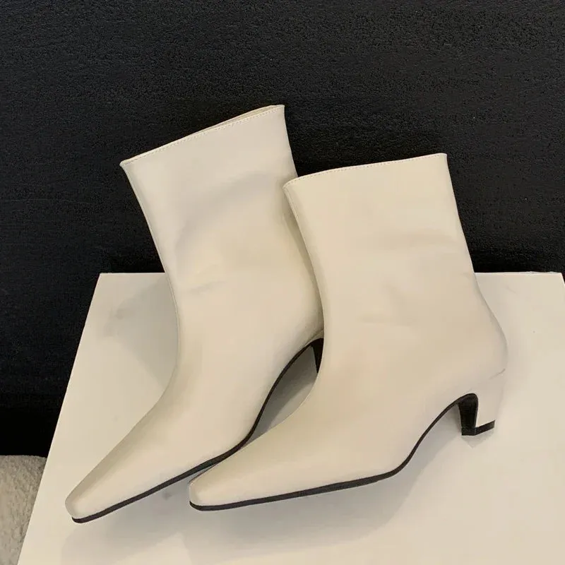 Handmade Pointed Toe Ankle Boots for Women – Slip-On Low Heel Street Style Party & Banquet Short Boots