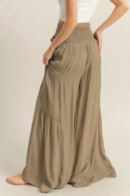 HYFVE Front Tie Waist Tiered Palazzo Pants