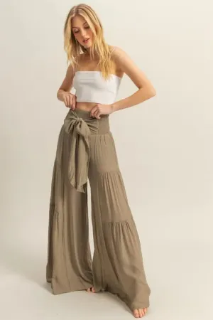 HYFVE Front Tie Waist Tiered Palazzo Pants