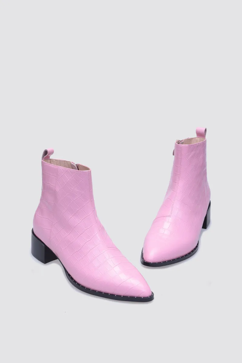 JOCELYN ANKLE BOOT PINK CROC LEATHER