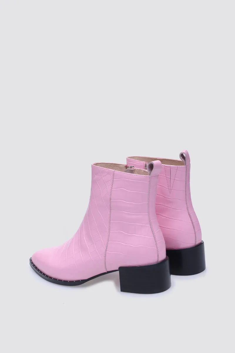 JOCELYN ANKLE BOOT PINK CROC LEATHER