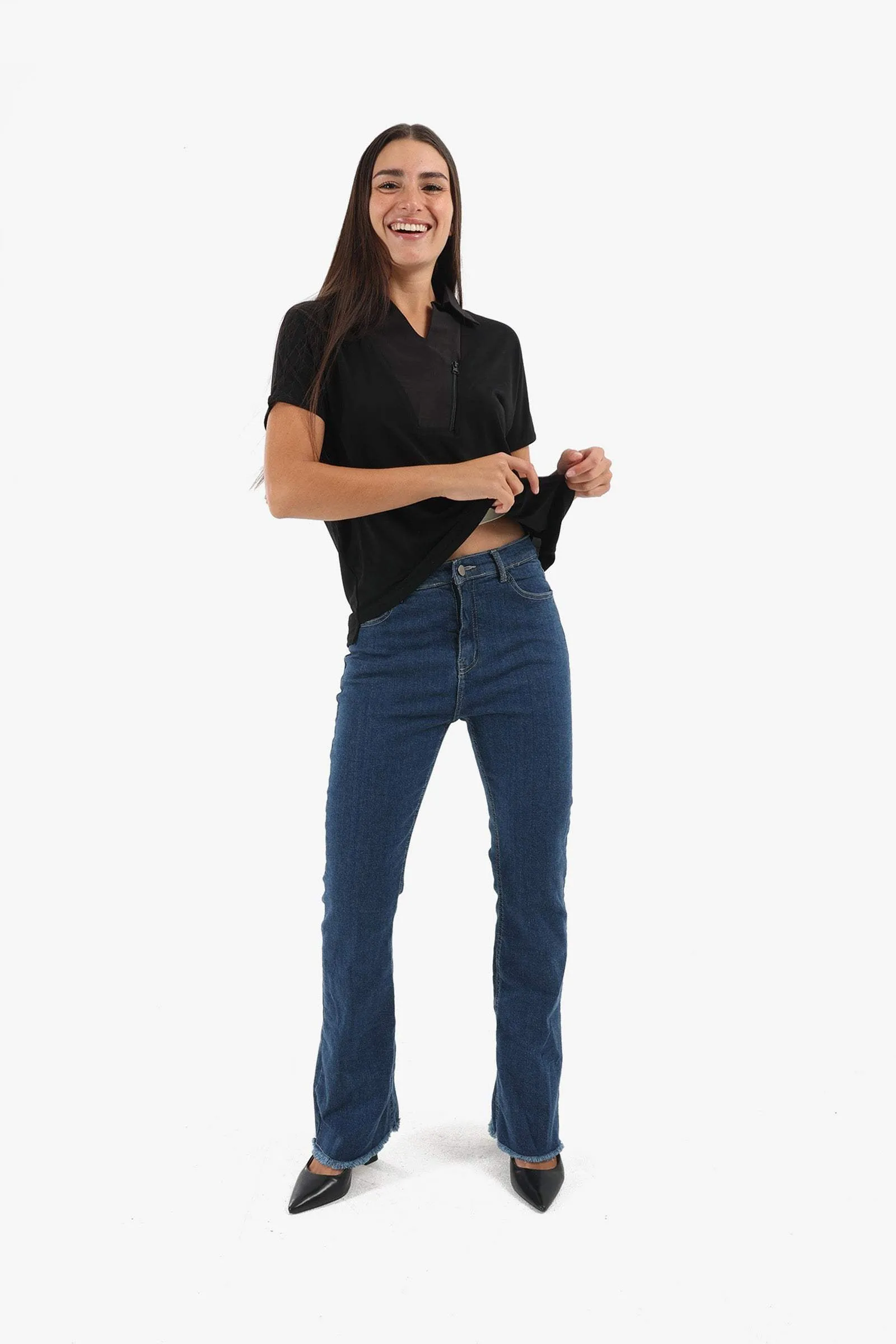 Johnny Collar Black Blouse