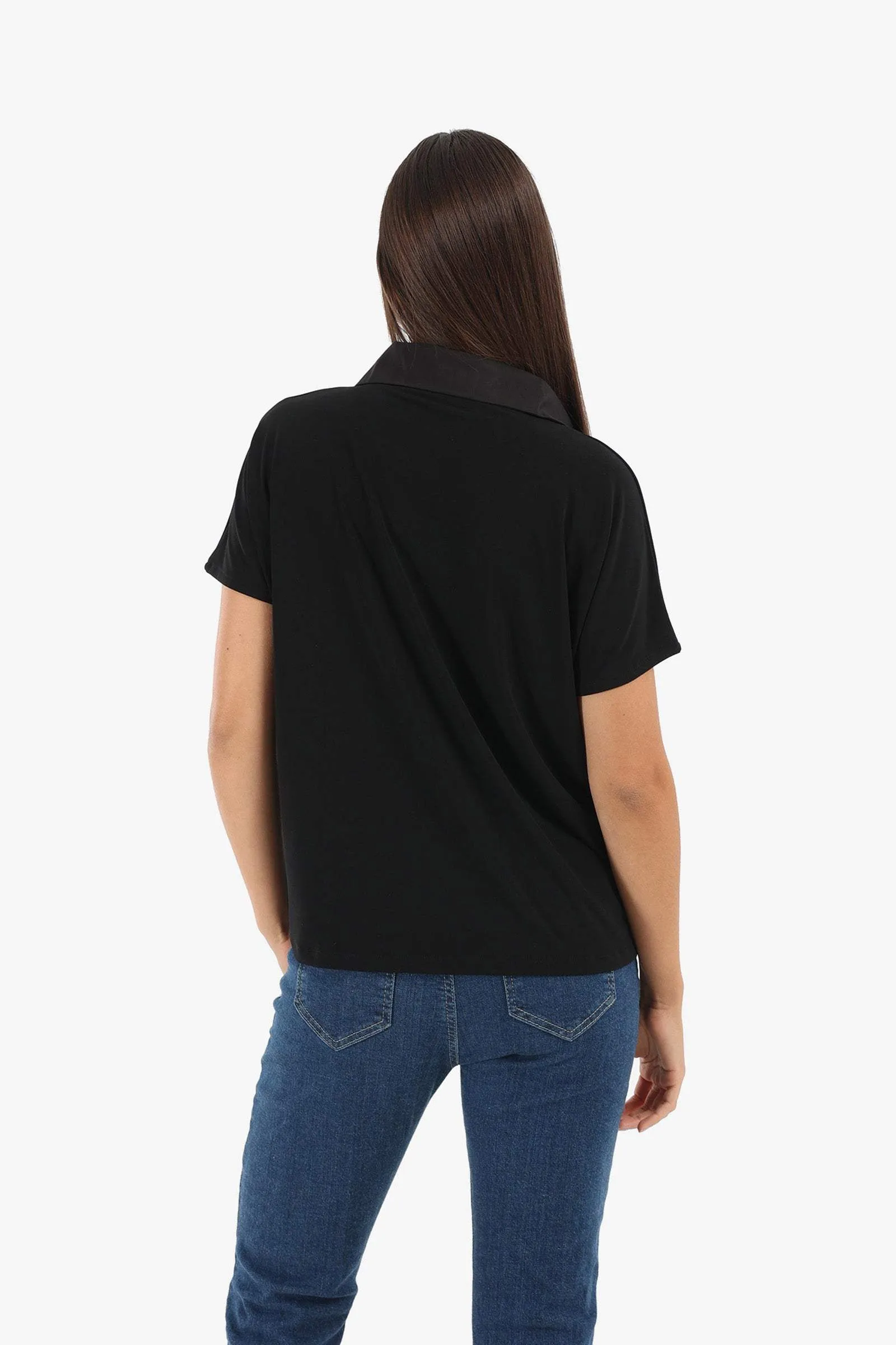 Johnny Collar Black Blouse