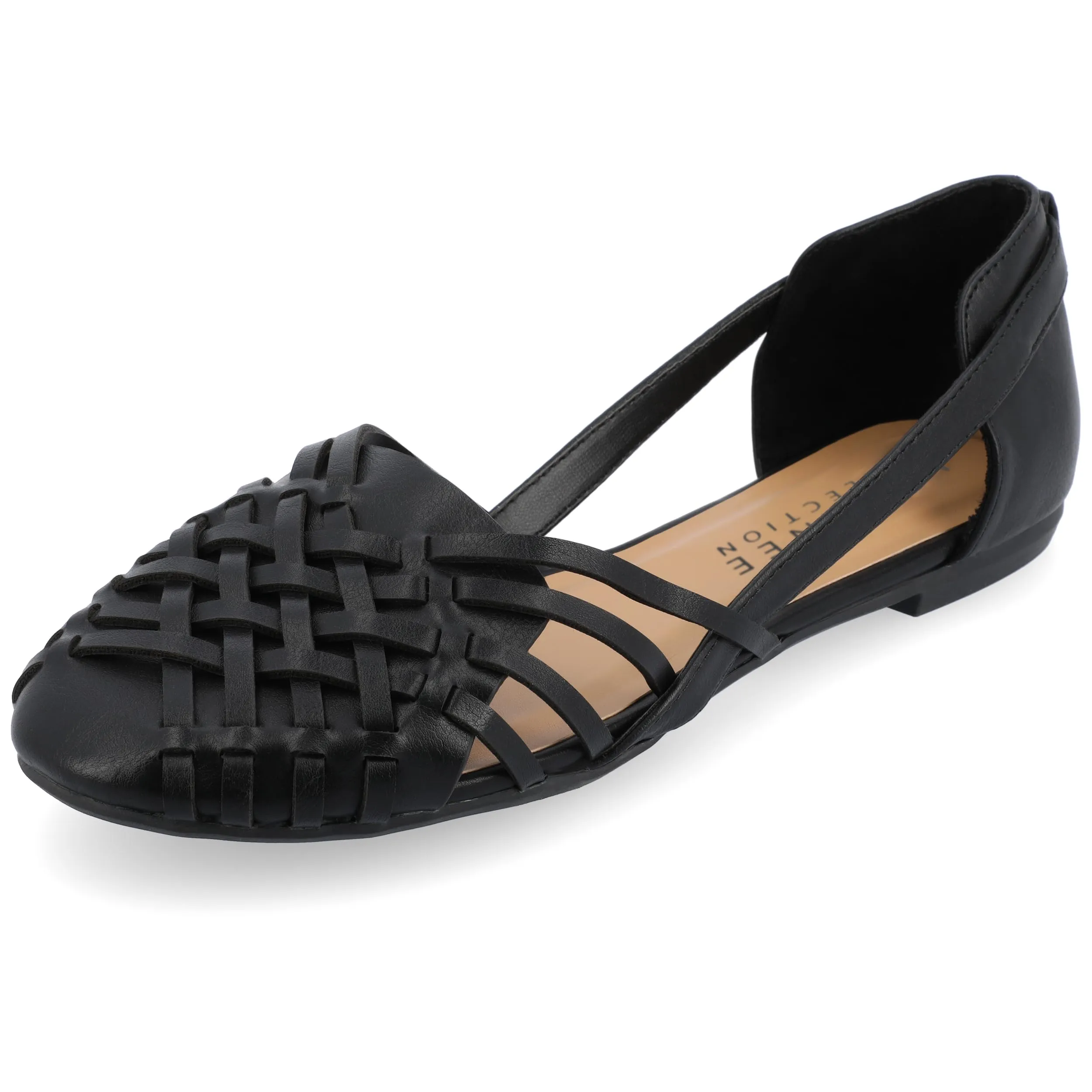 Journee Womens Basket Woven Slip On Sandal Block Heel Caged Closed Round Toe Breathable Ekko Ballet Flat Black 7 Medium Womens US