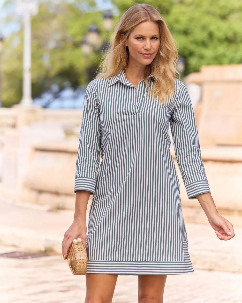 Jude Connally Finley Dress- Cotton Eden Green Stripe