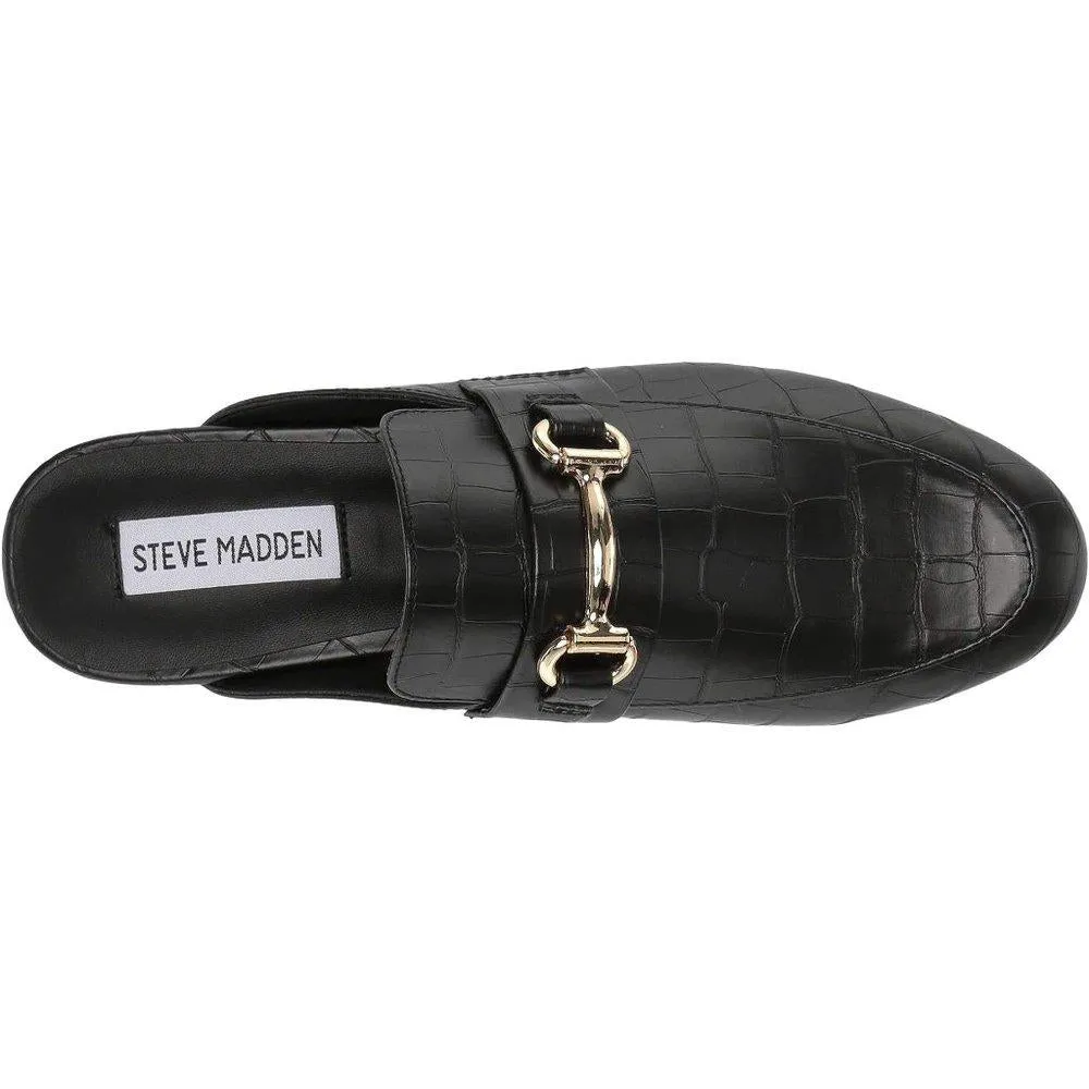Kandi Black Croc Leather Flats