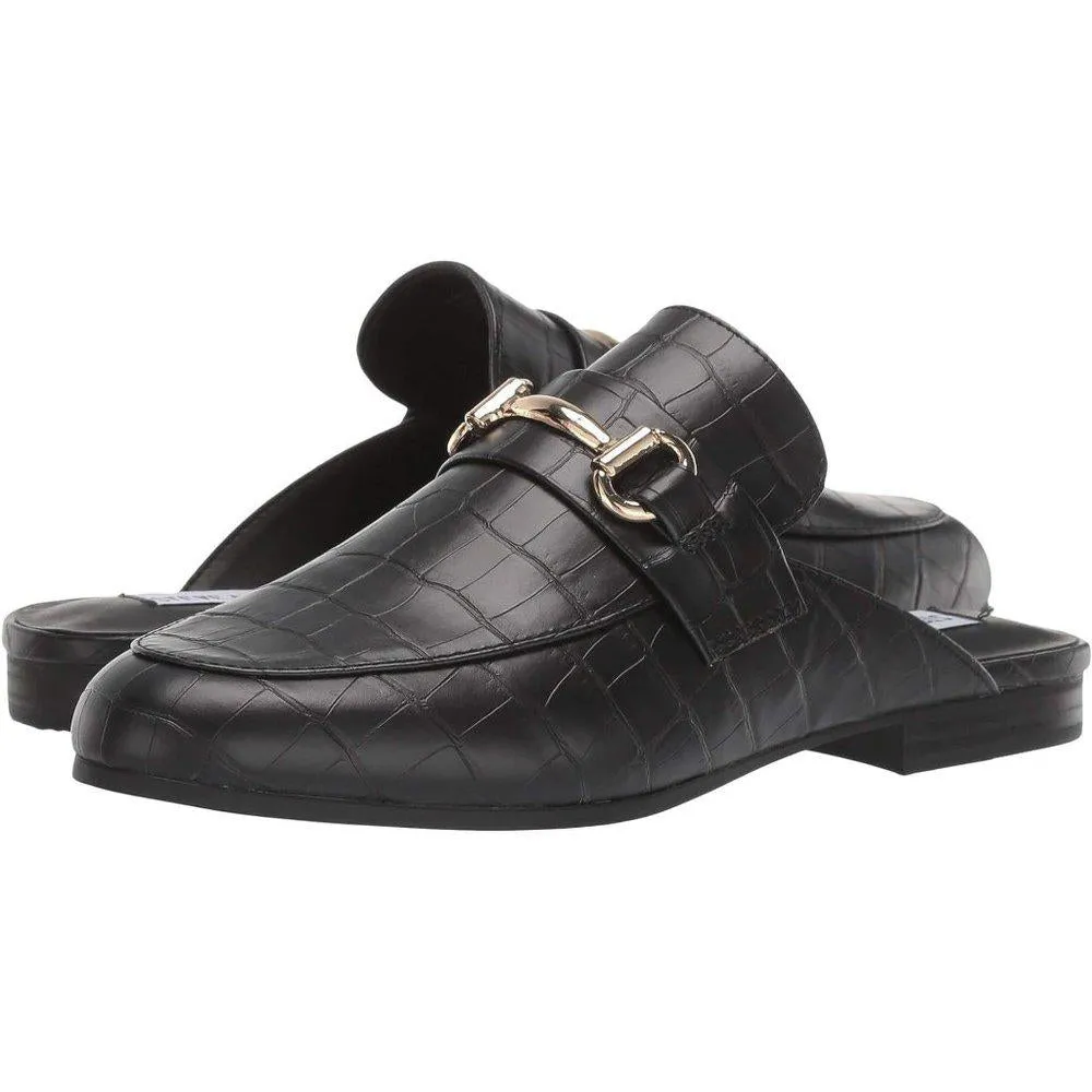 Kandi Black Croc Leather Flats