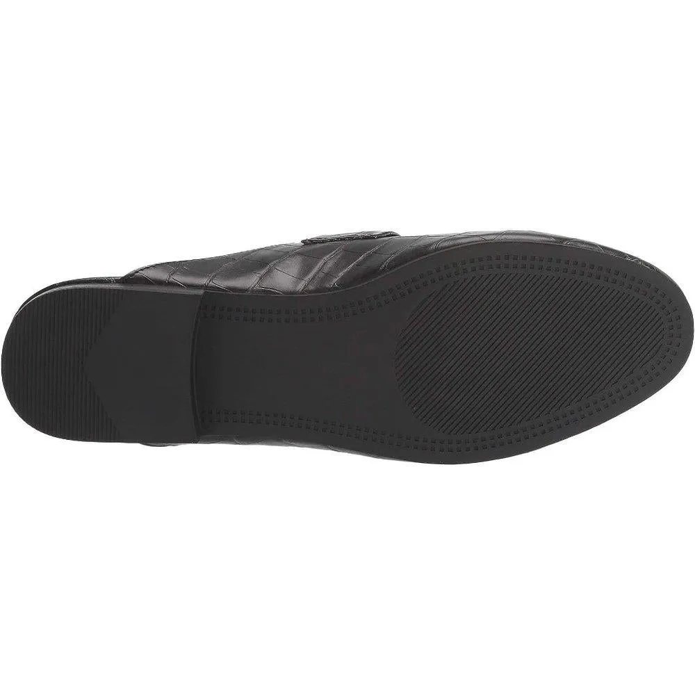 Kandi Black Croc Leather Flats