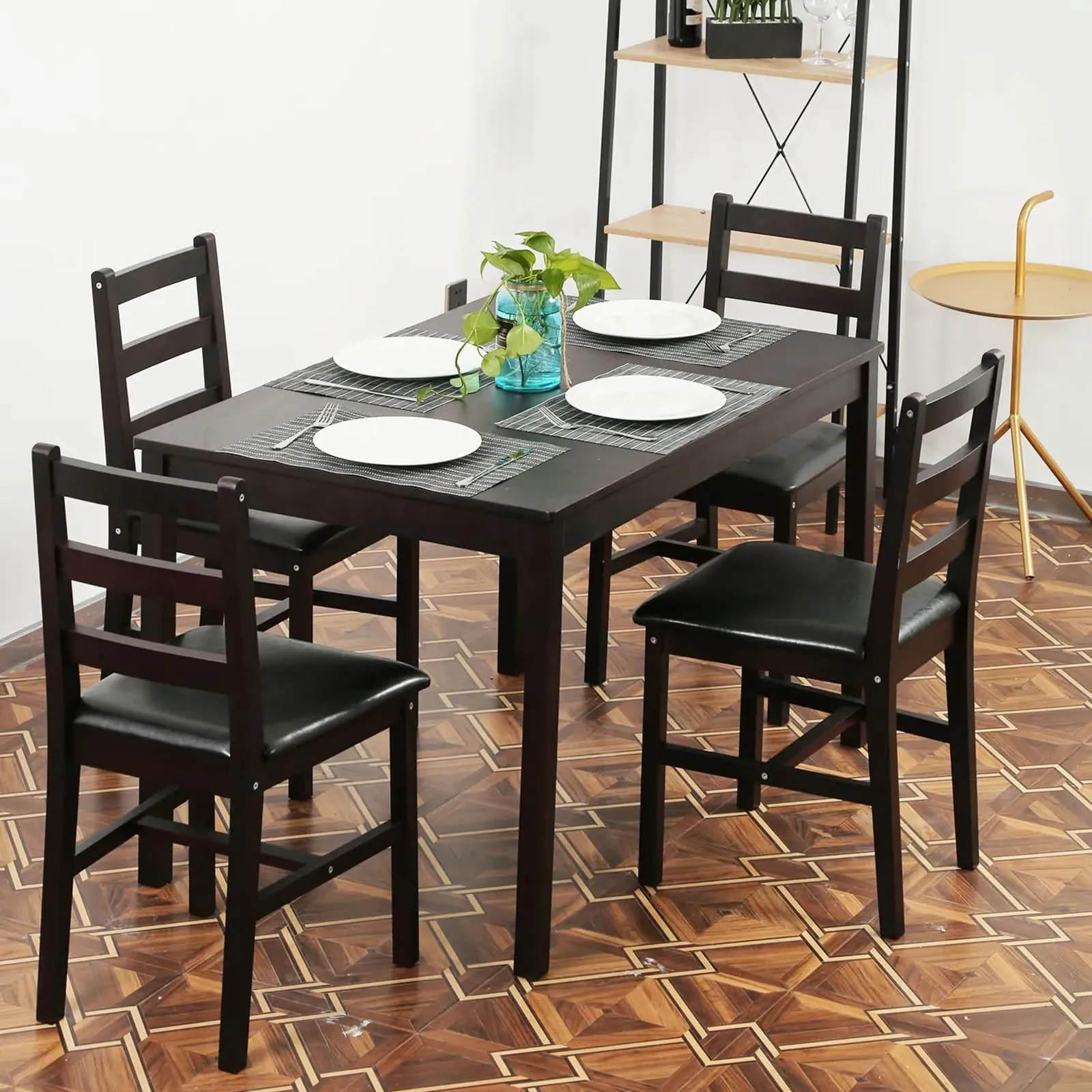 Kitchen Table Set 5 Piece Dining Table Set Sturdy Wooden Square Table and Chair Breakfast Table Set for 4 Person, Small Dining Room Table Set for Restaurant Home Kitchen Living Room, Brown