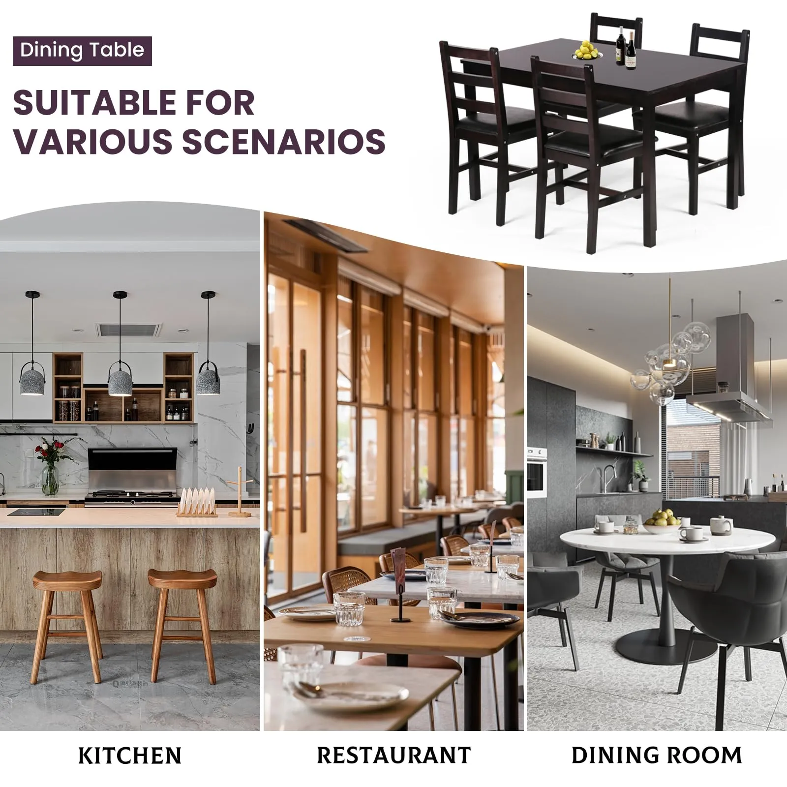 Kitchen Table Set 5 Piece Dining Table Set Sturdy Wooden Square Table and Chair Breakfast Table Set for 4 Person, Small Dining Room Table Set for Restaurant Home Kitchen Living Room, Brown