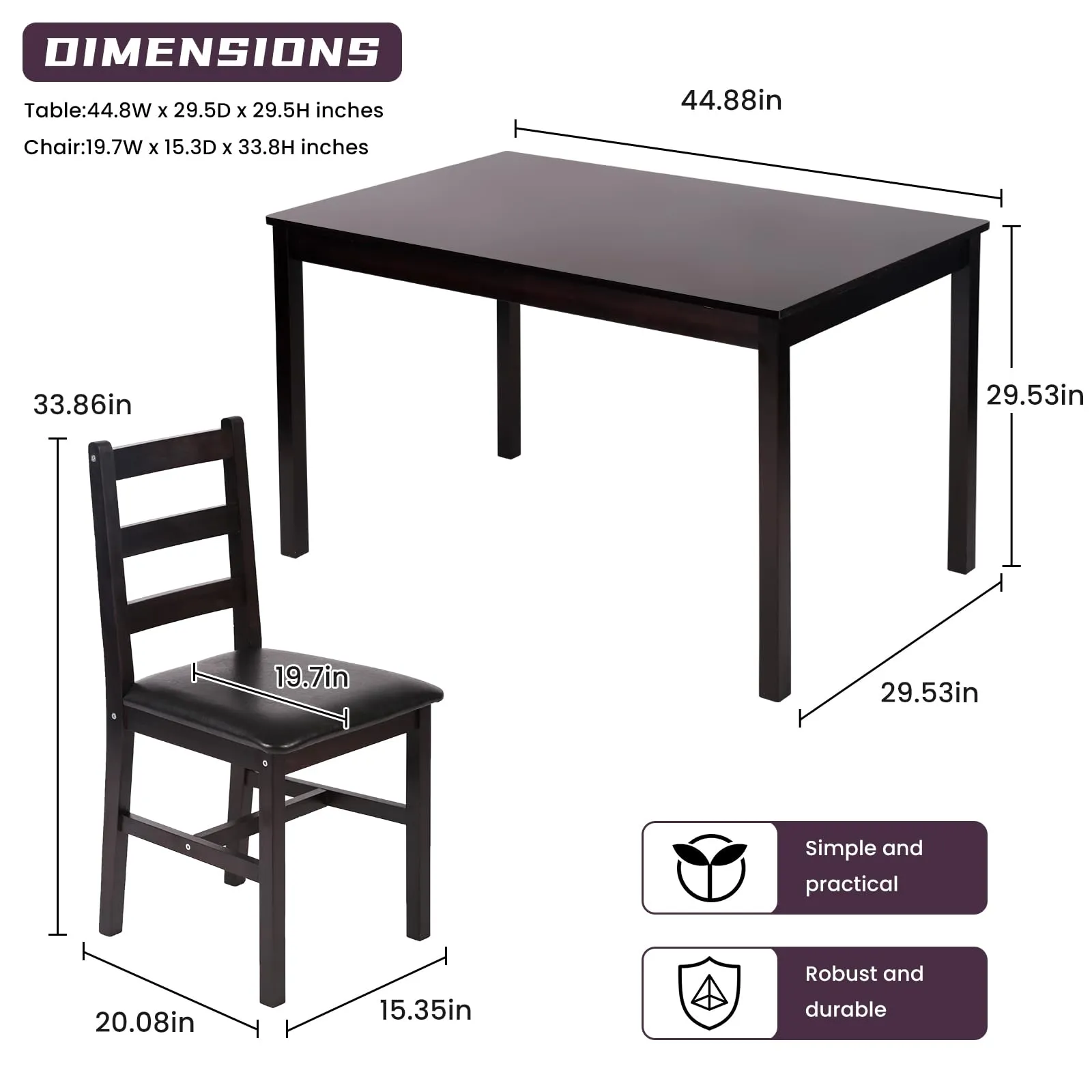 Kitchen Table Set 5 Piece Dining Table Set Sturdy Wooden Square Table and Chair Breakfast Table Set for 4 Person, Small Dining Room Table Set for Restaurant Home Kitchen Living Room, Brown