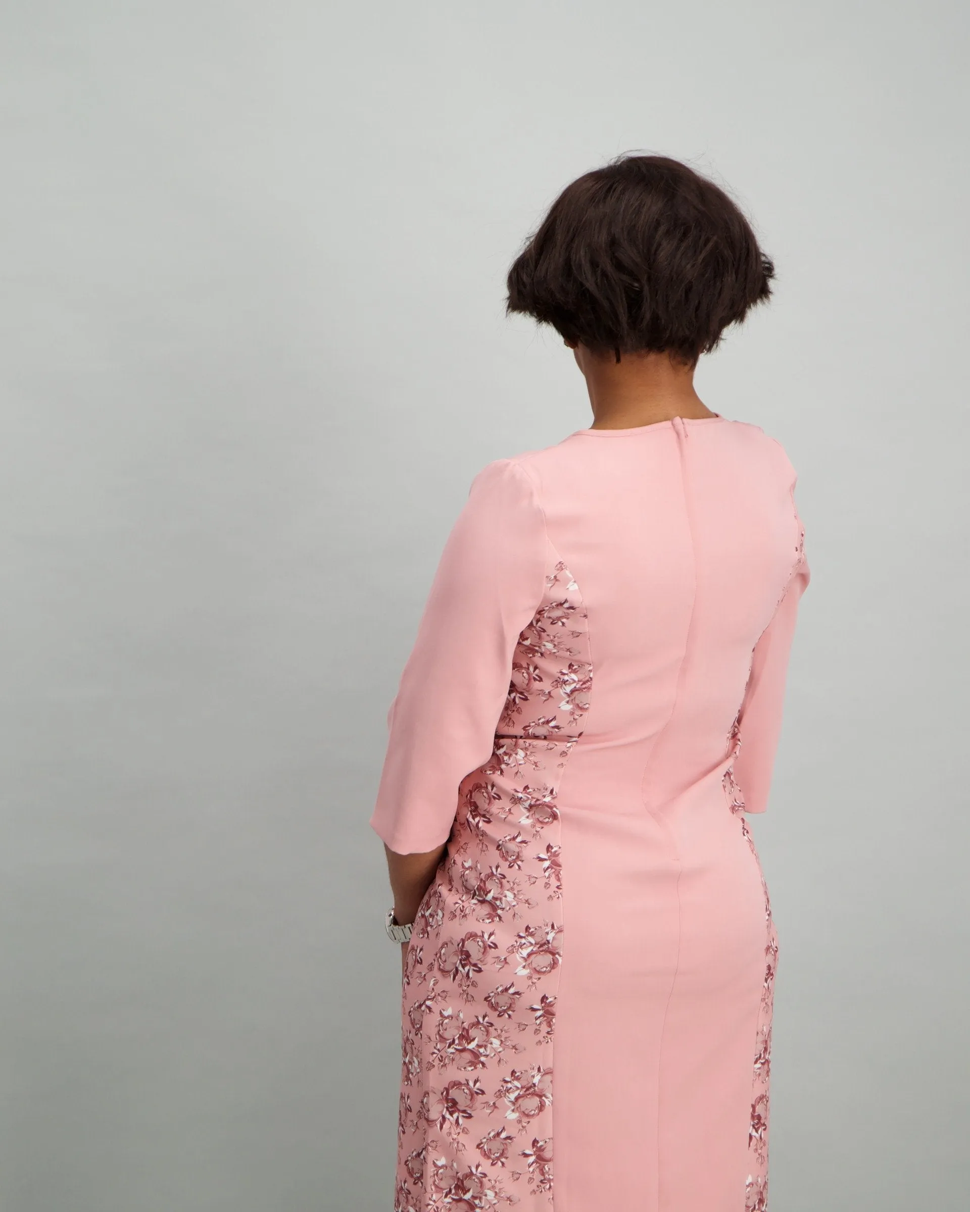 Ladies Floral Waist Tie Dress - Pink