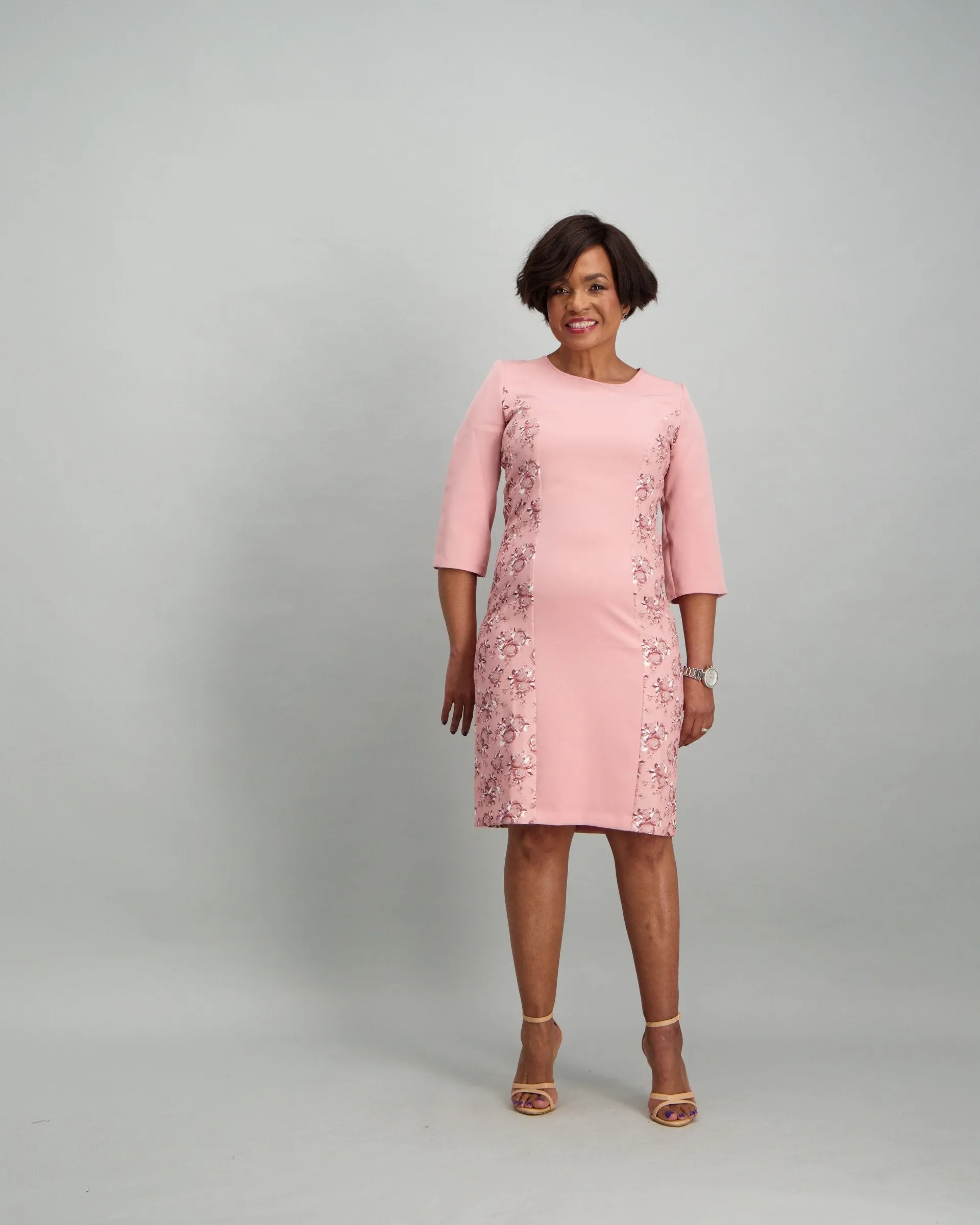 Ladies Floral Waist Tie Dress - Pink