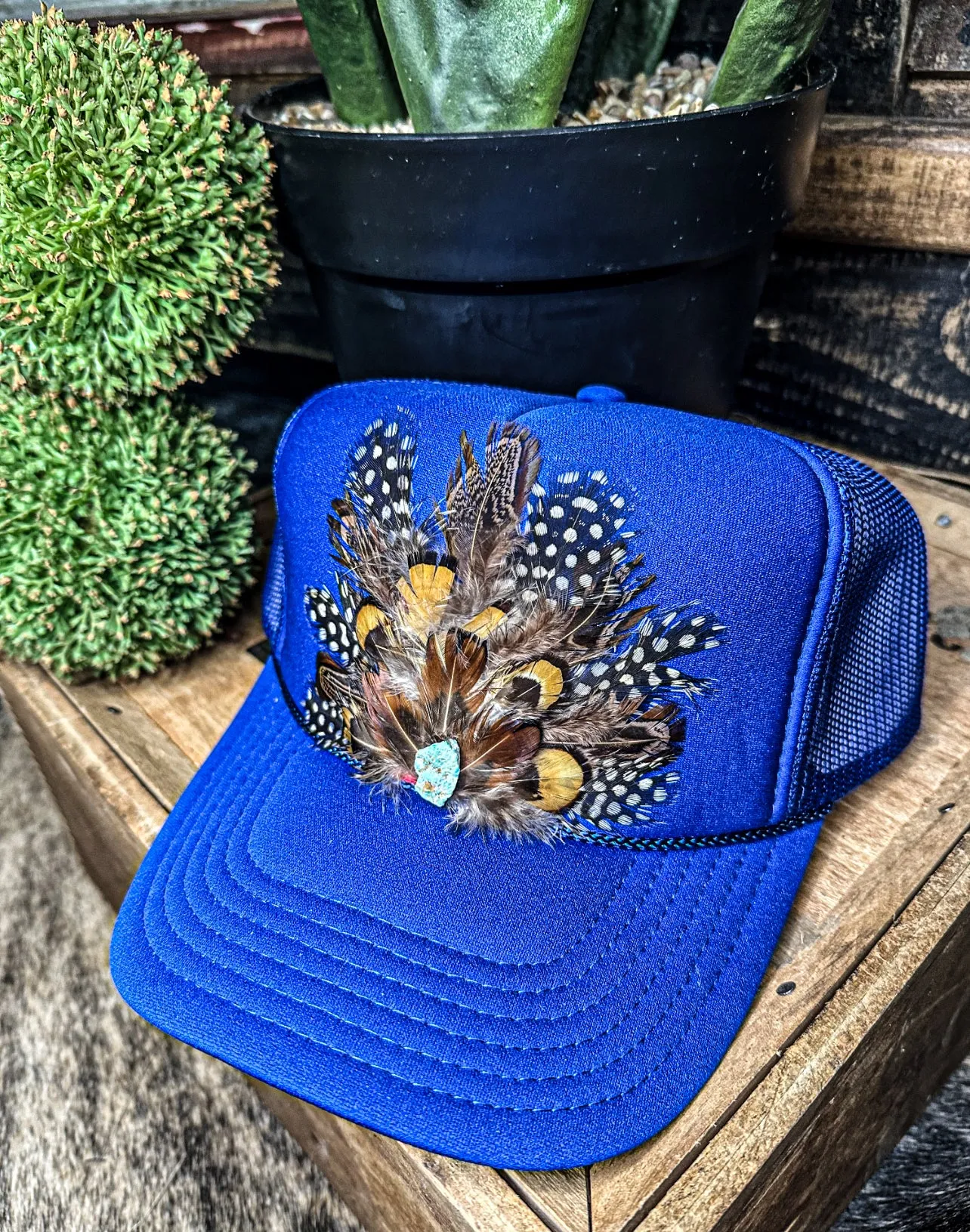 Lainey Feather Trucker-Cobalt