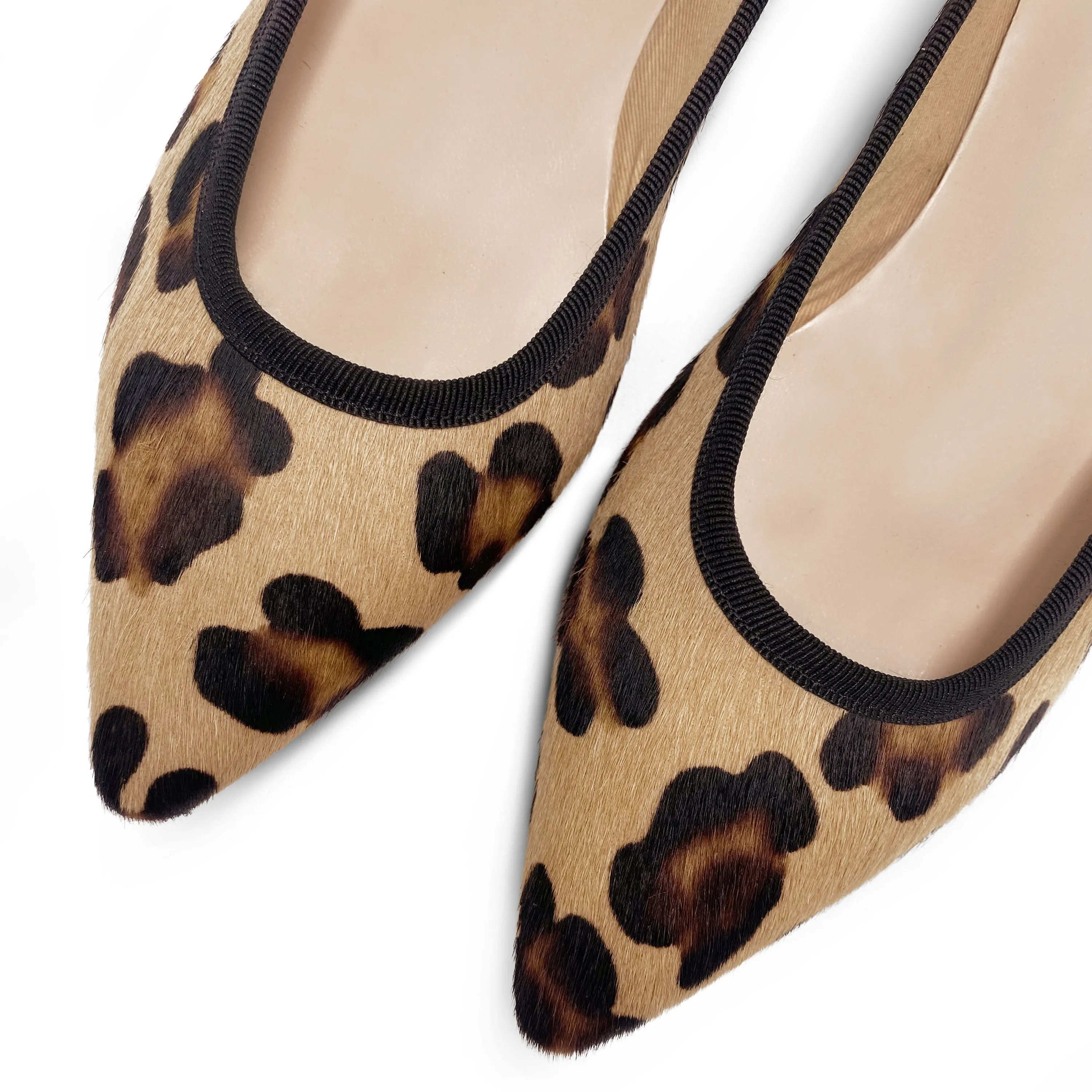 Leopard spotted calf hair pointed toe ballet flats